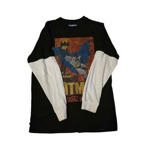 Old Navy Batman Graphic Long Sleeve Shirt Kids Large Black White DC Comics